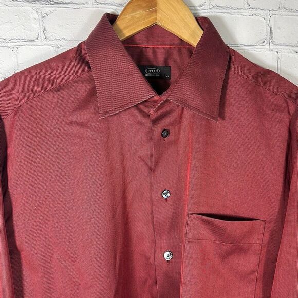 ETON Shirt Mens Ganghester Button Up Long Sleeve Sweden Cotton 43 17 Red - Picture 2 of 6
